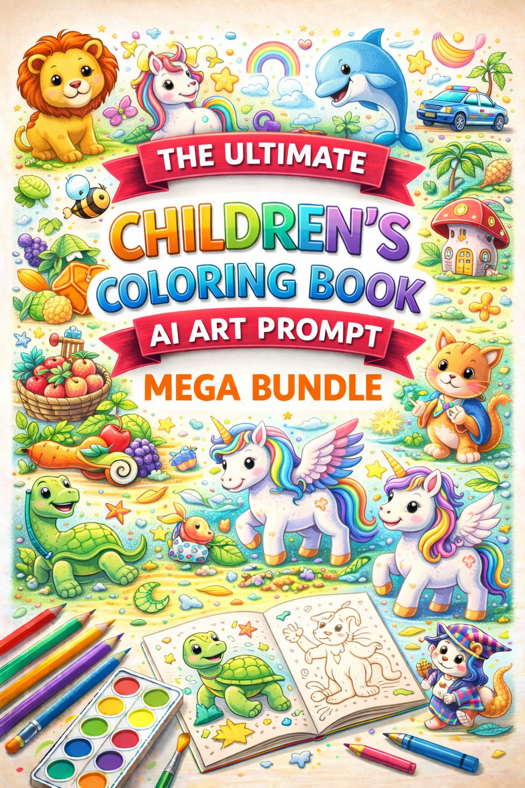 THE ULTIMATE CHILDREN'S COLORING BOOK AI ART PROMPT MEGA BUNDLE (8)