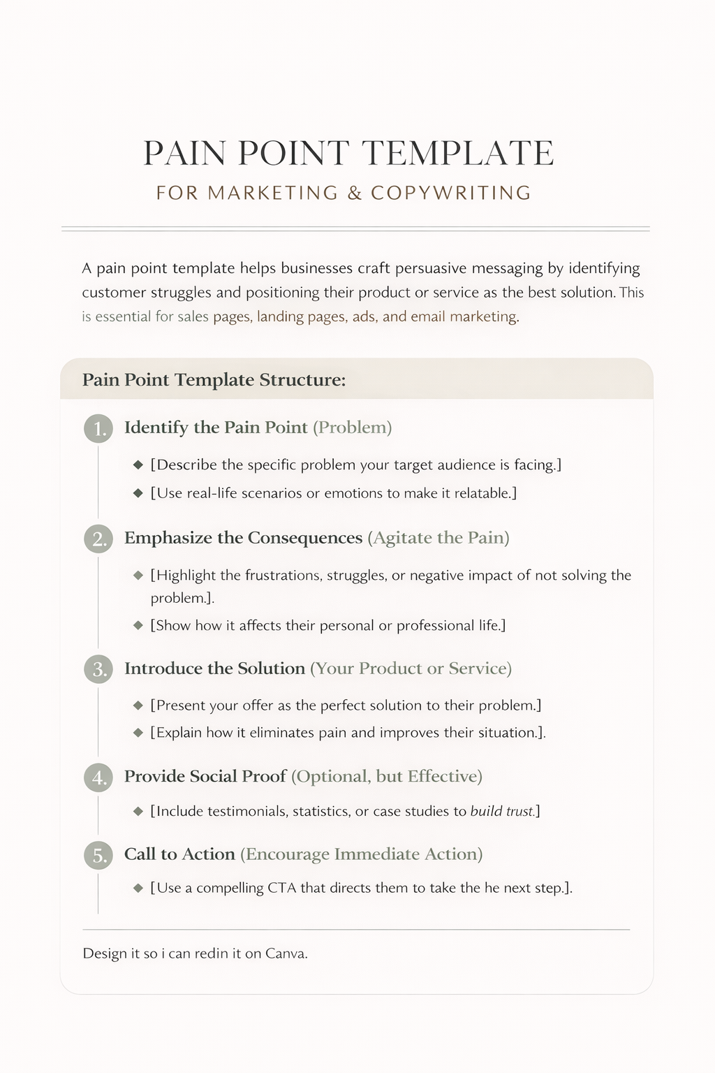 Editable Canva Pain Point Template – Marketing & Copywriting Strategy for Entrepreneurs