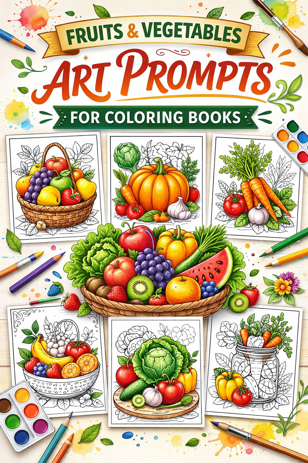AI Fruits & Vegetables Art Prompts for Children's Coloring Books – KDP & Print on Demand