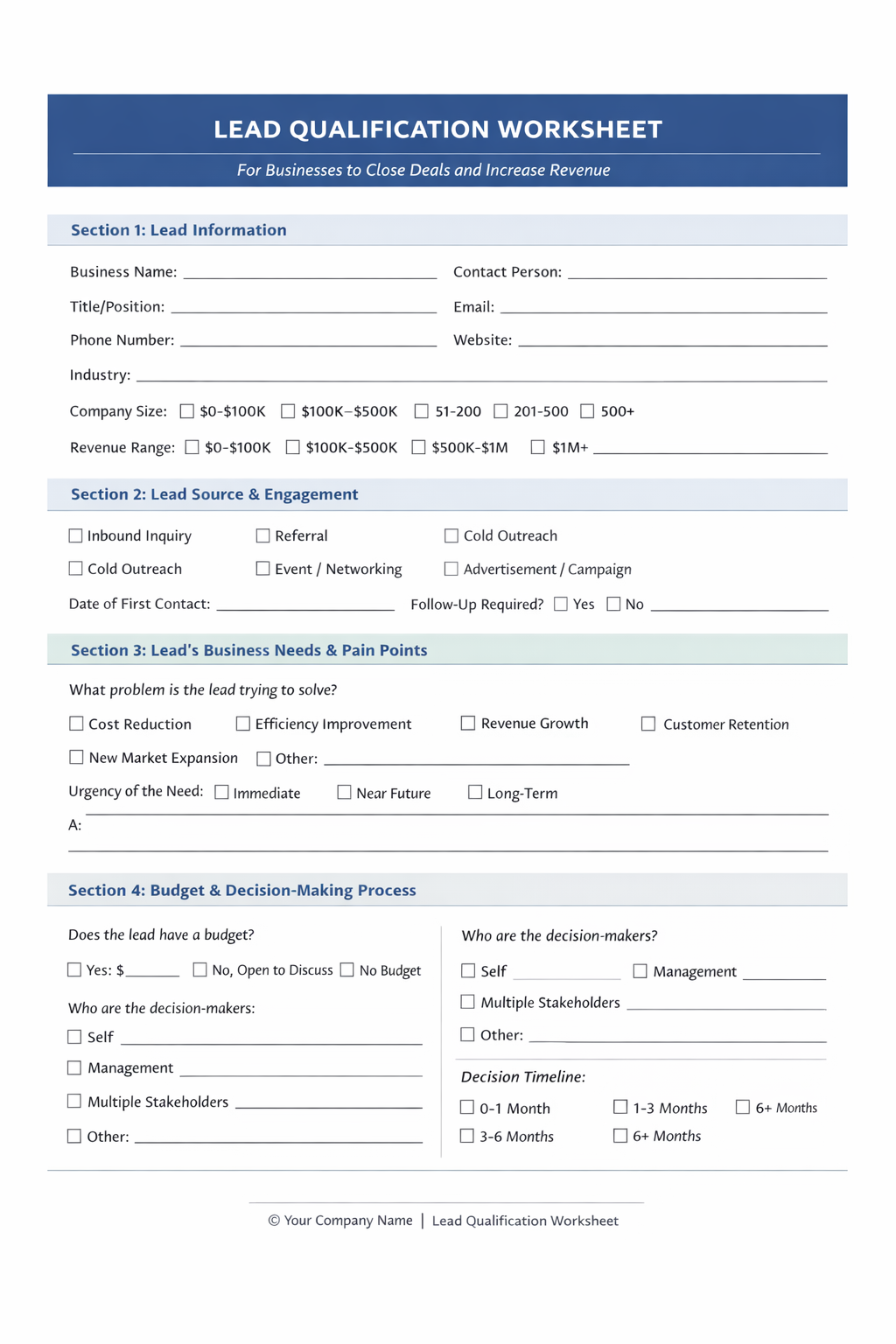 LEAD QUALIFICATION WORKSHEET