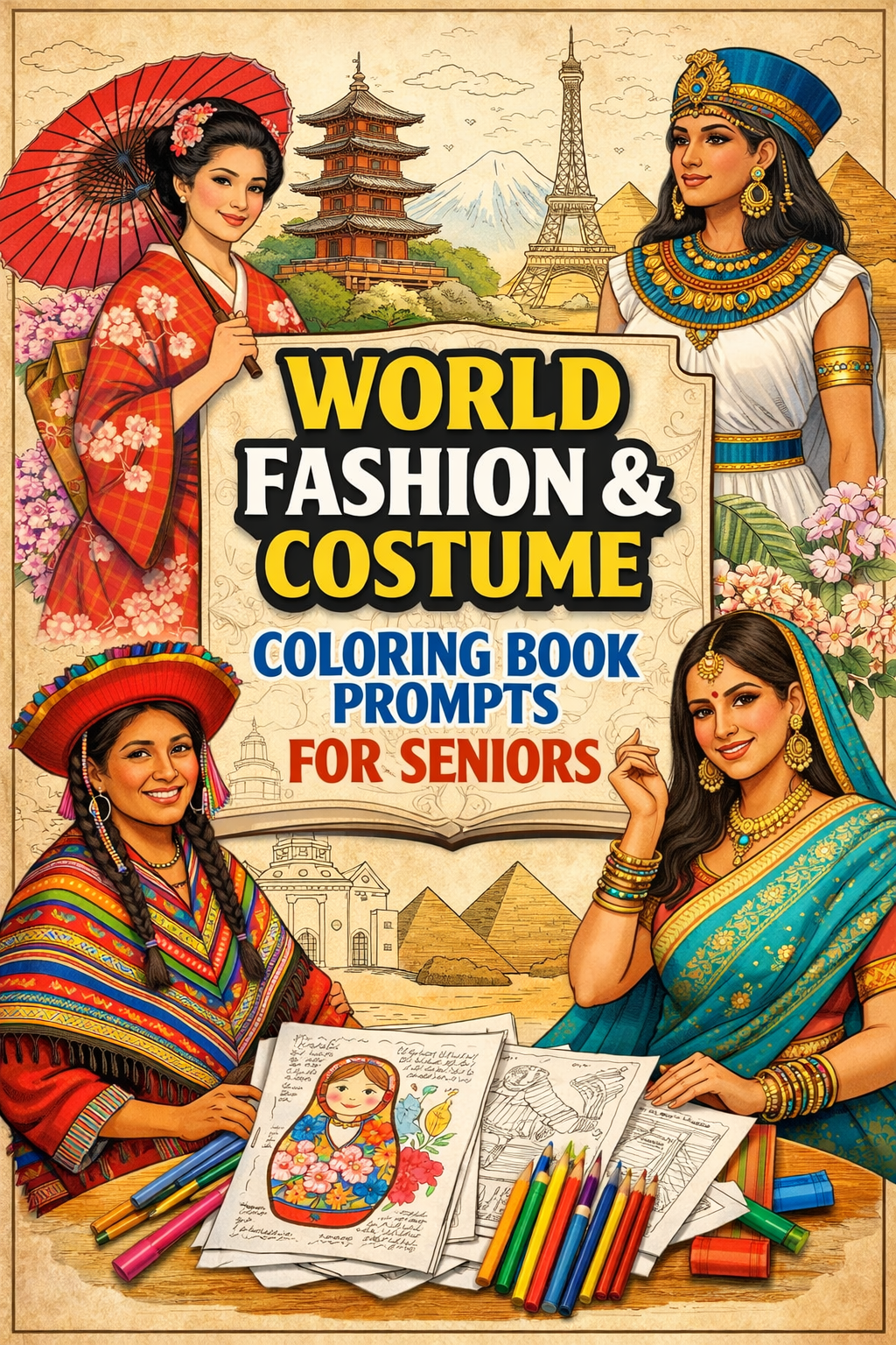 World Fashion & Costume Coloring Book Prompts For Seniors