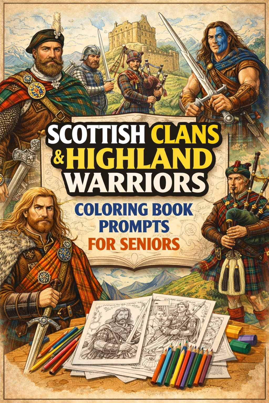 Scottish Clans & Highland Warriors Coloring Book Prompts For Seniors