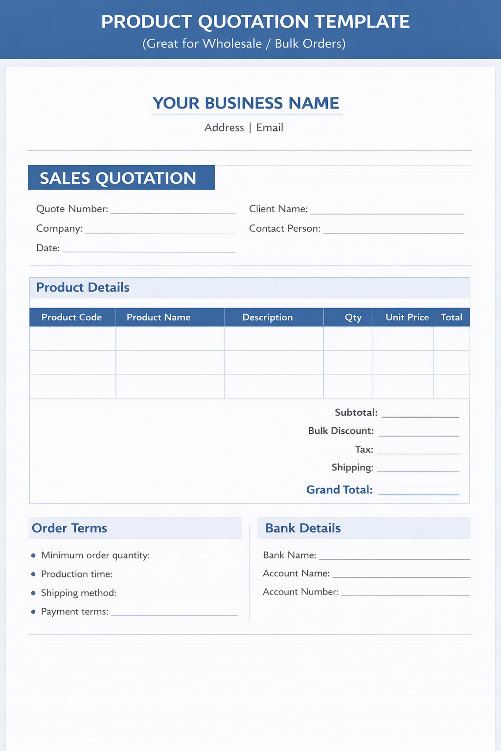 Editable Canva Product Quotation Template – Professional Quote Form for Small Business Owners