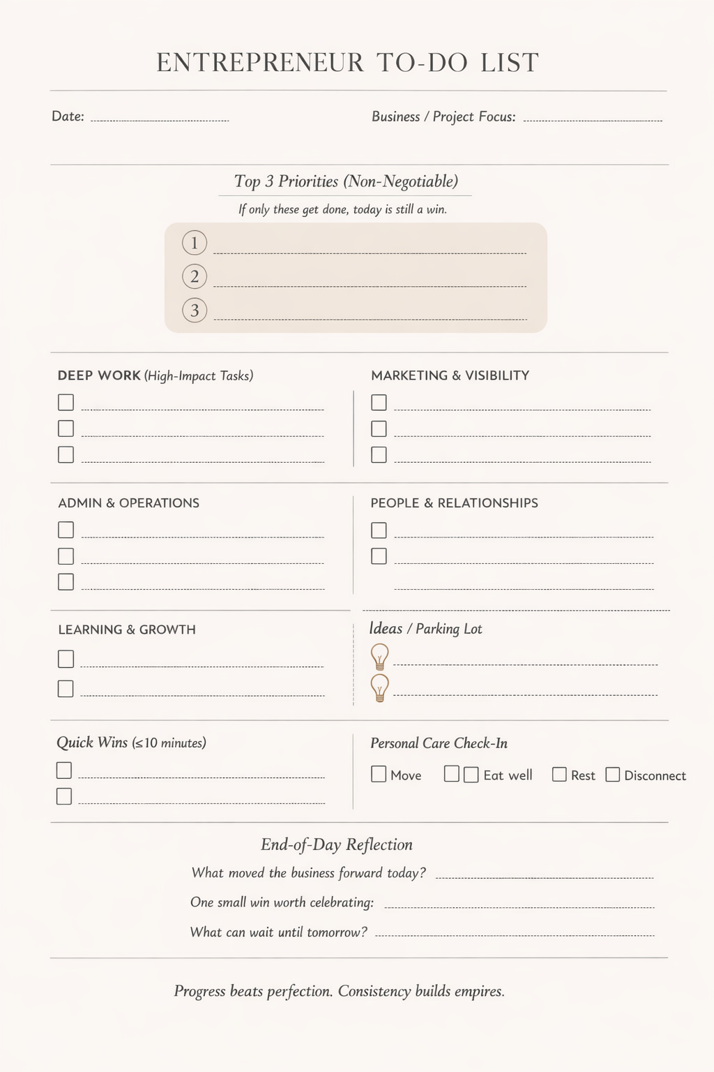 🗓 ENTREPRENEUR TO-DO LIST TEMPLATE