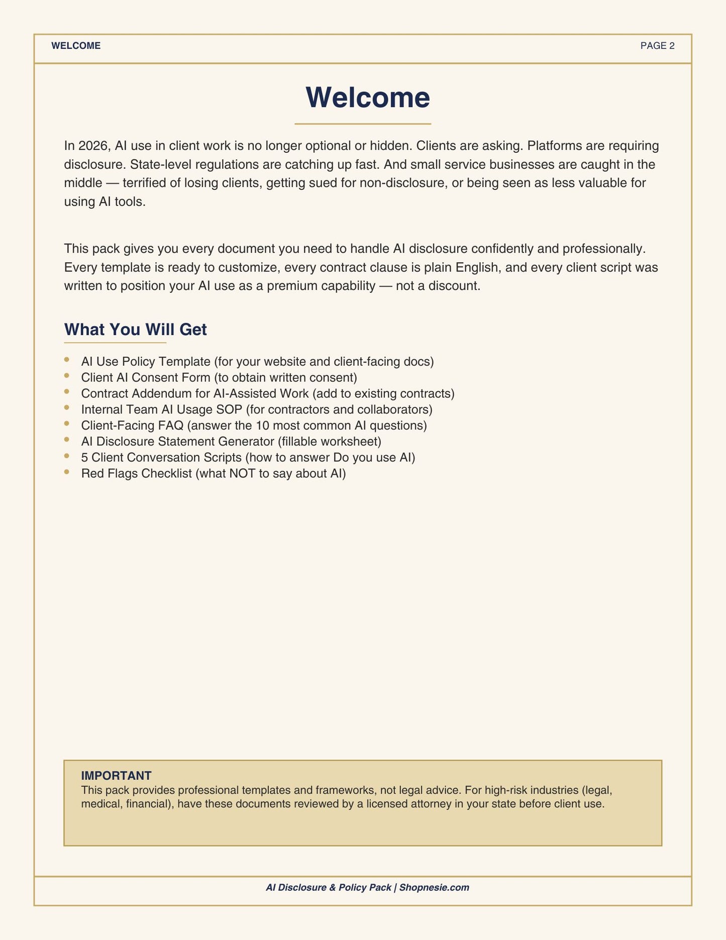 AI Disclosure & Policy Pack | Done-For-You Templates for Service Businesses