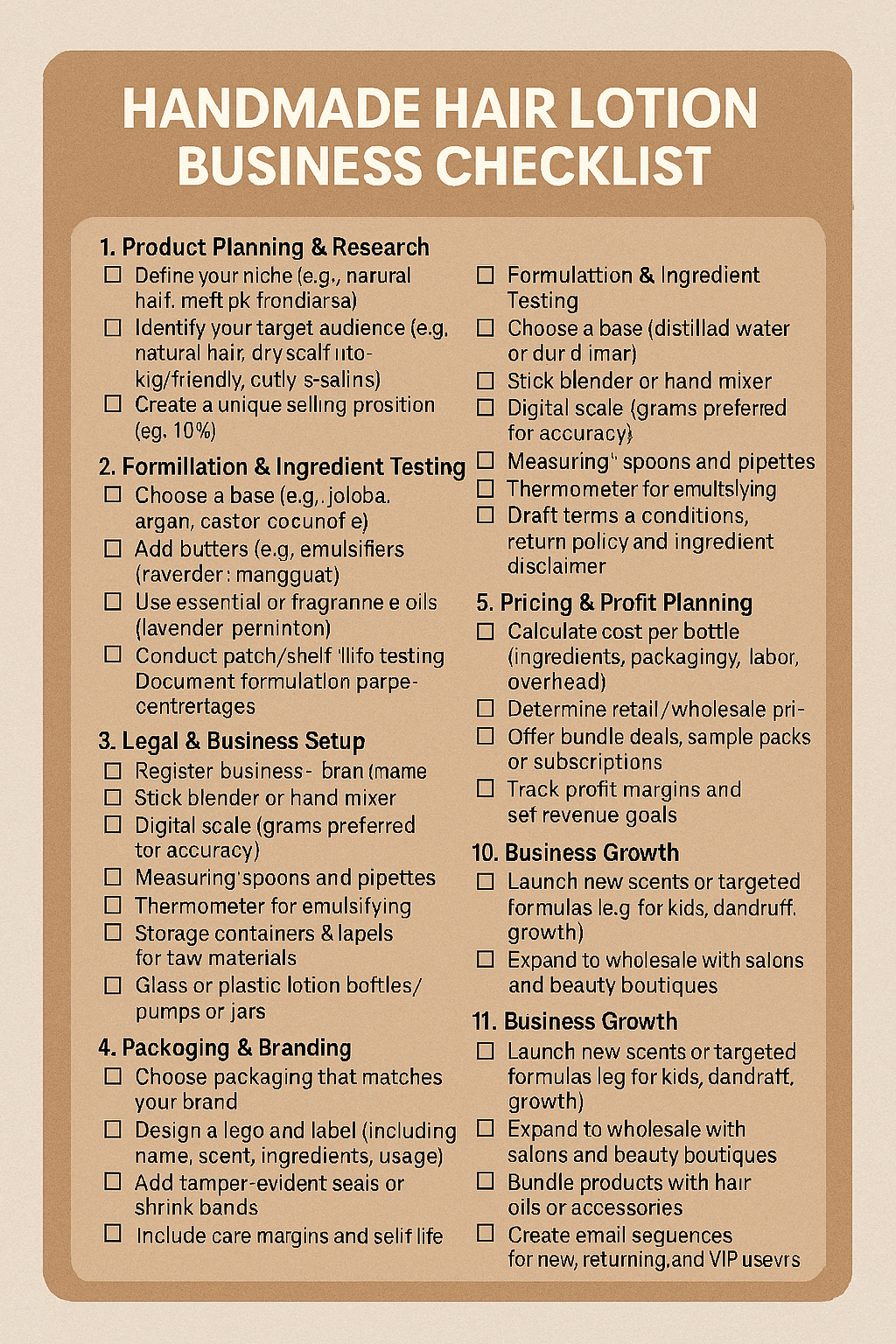 HANDMADE HAIR LOTION BUSINESS CHECKLIST