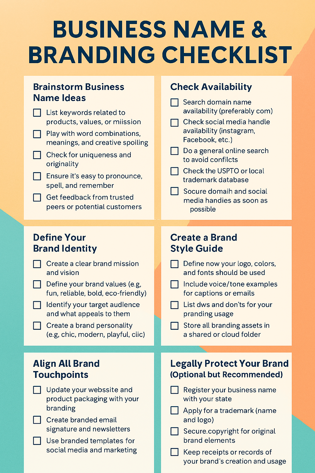 BUSINESS NAME & BRANDING CHECKLIST