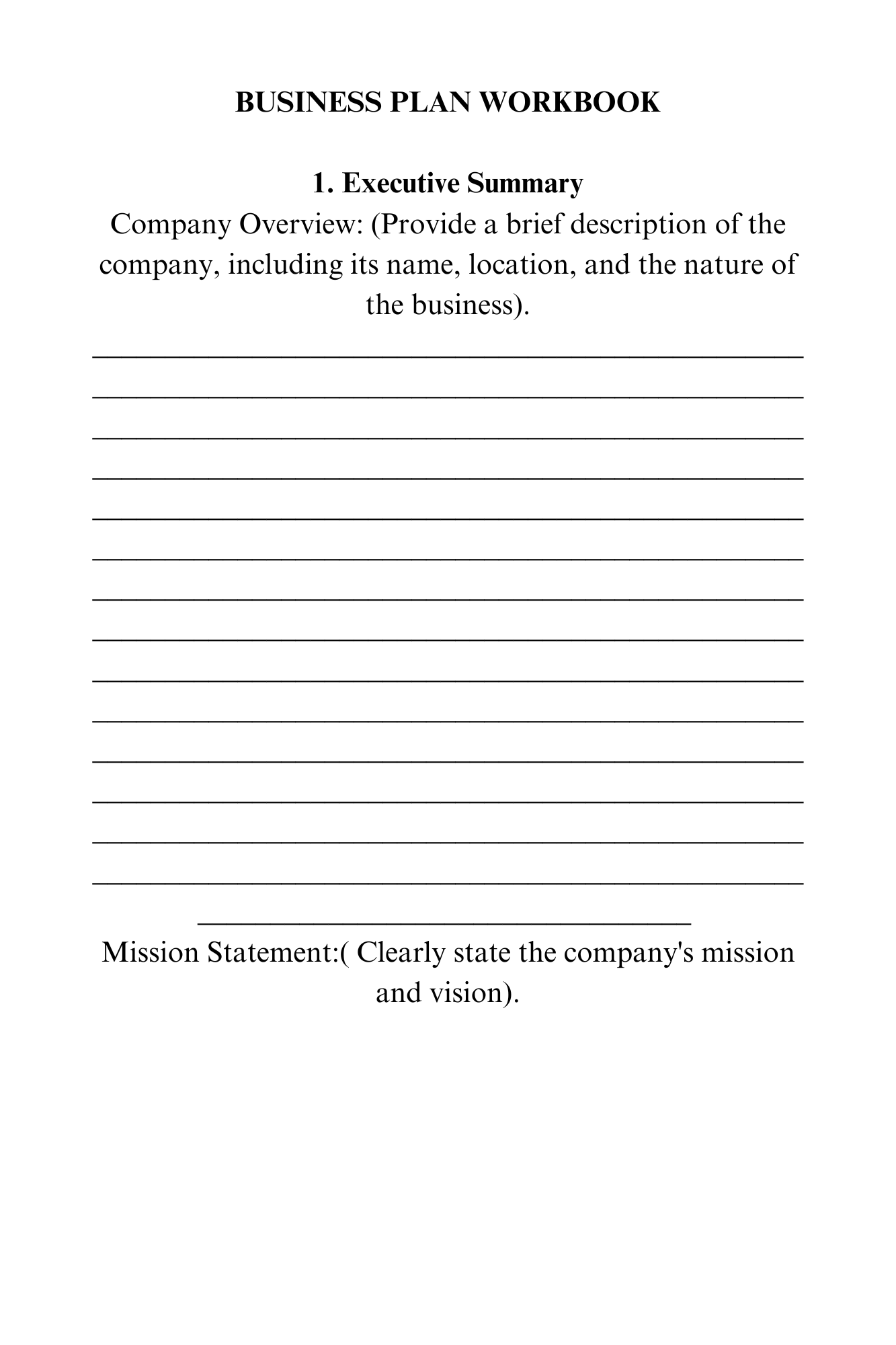 BUSINESS PLAN WORKBOOK
