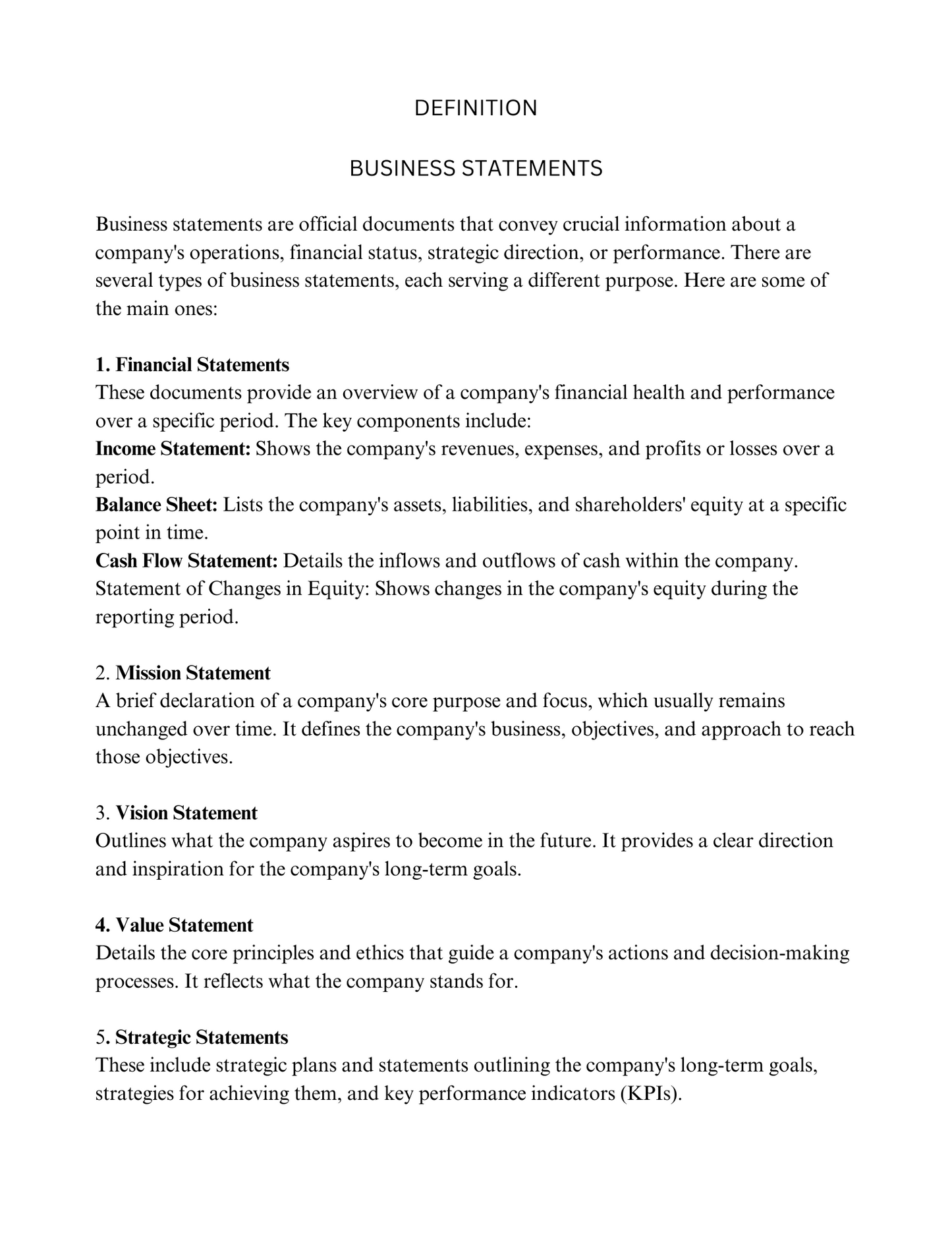 BUSINESS STATEMENTS WORKBOOK