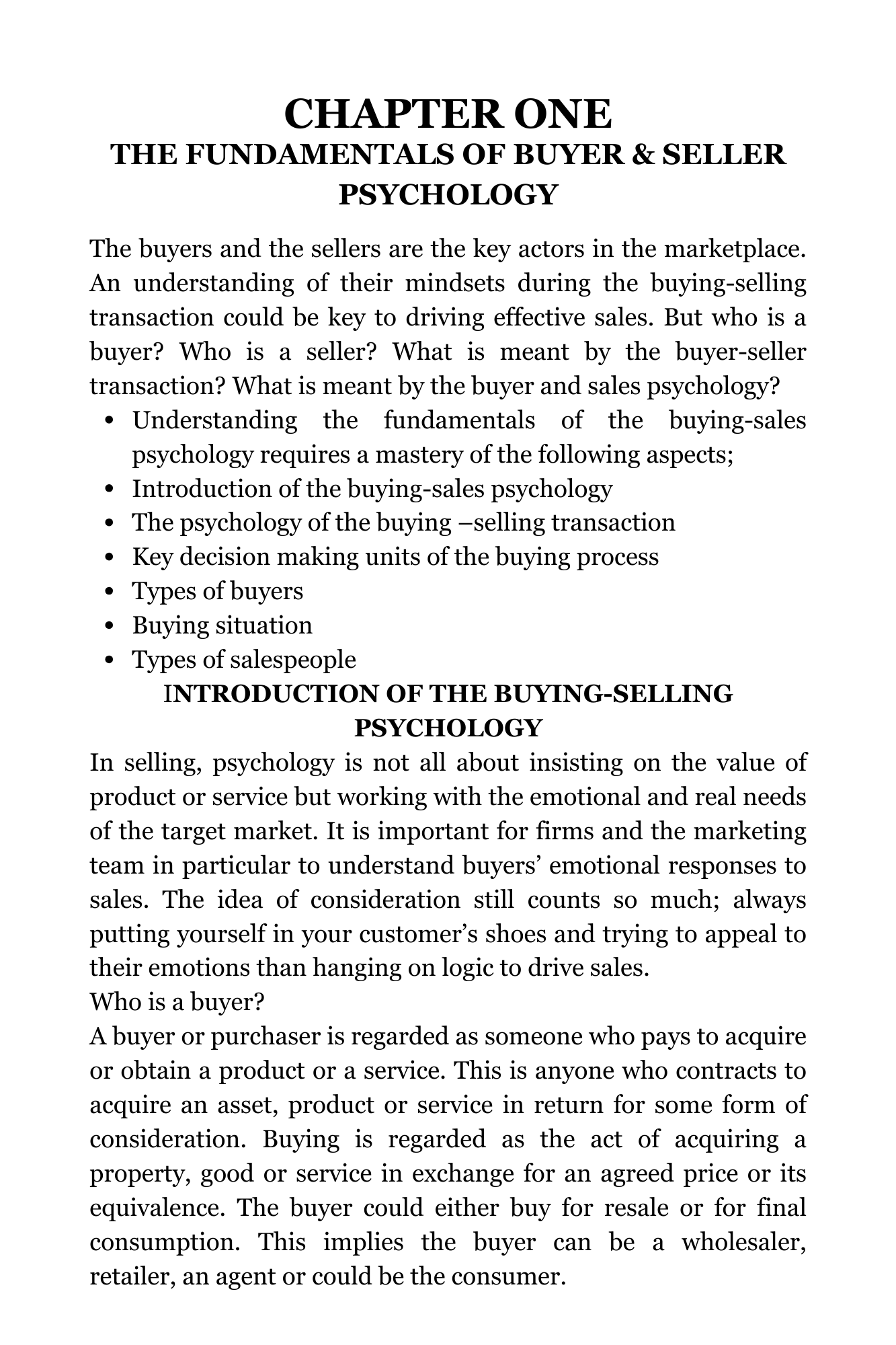 BUYER & SALES PSYCHOLOGY FOR SMALL BUSINESSES