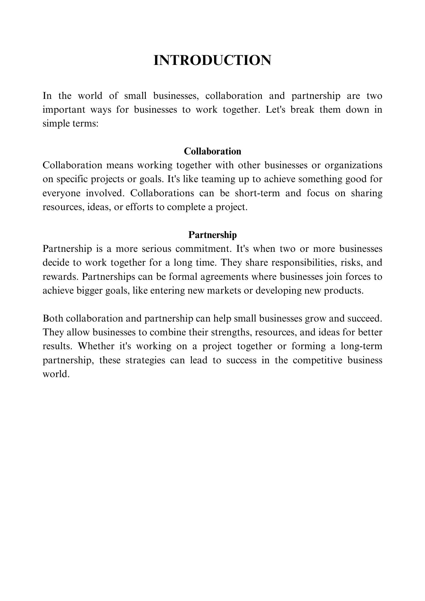 COLLABORATION/ PARTNERSHIP WORKBOOK FOR SMALL BUSINESSES