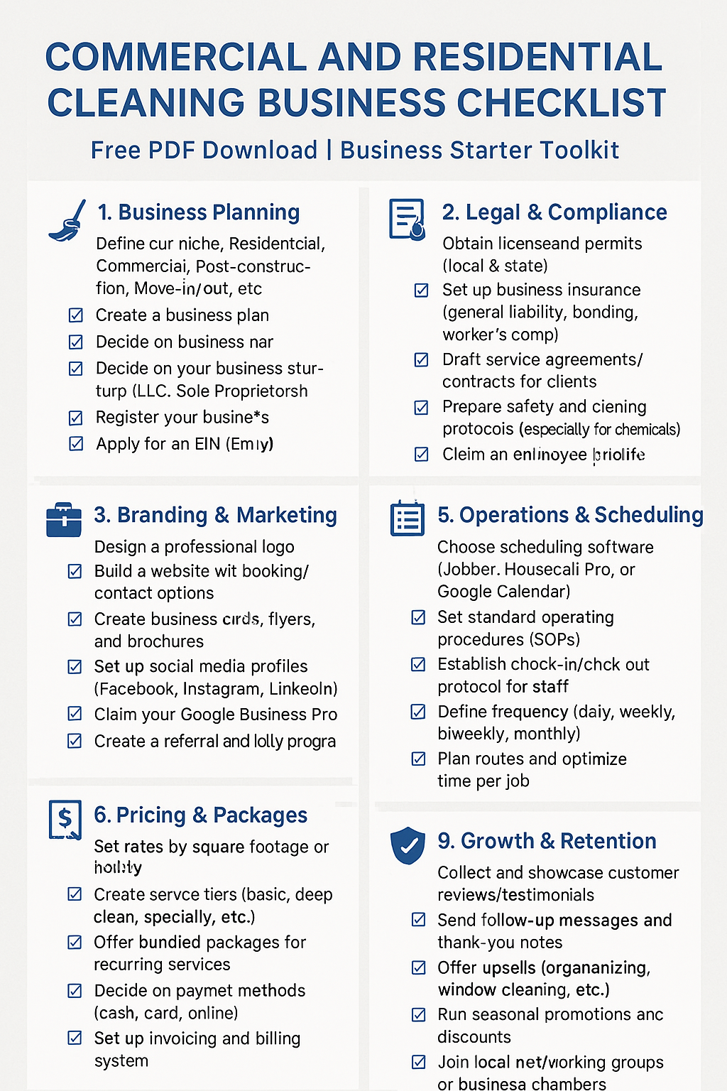 COMMERCIAL AND RESIDENTIAL CLEANING BUSINESS CHECKLIST