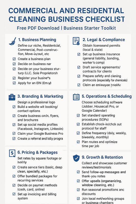 COMMERCIAL AND RESIDENTIAL CLEANING BUSINESS CHECKLIST