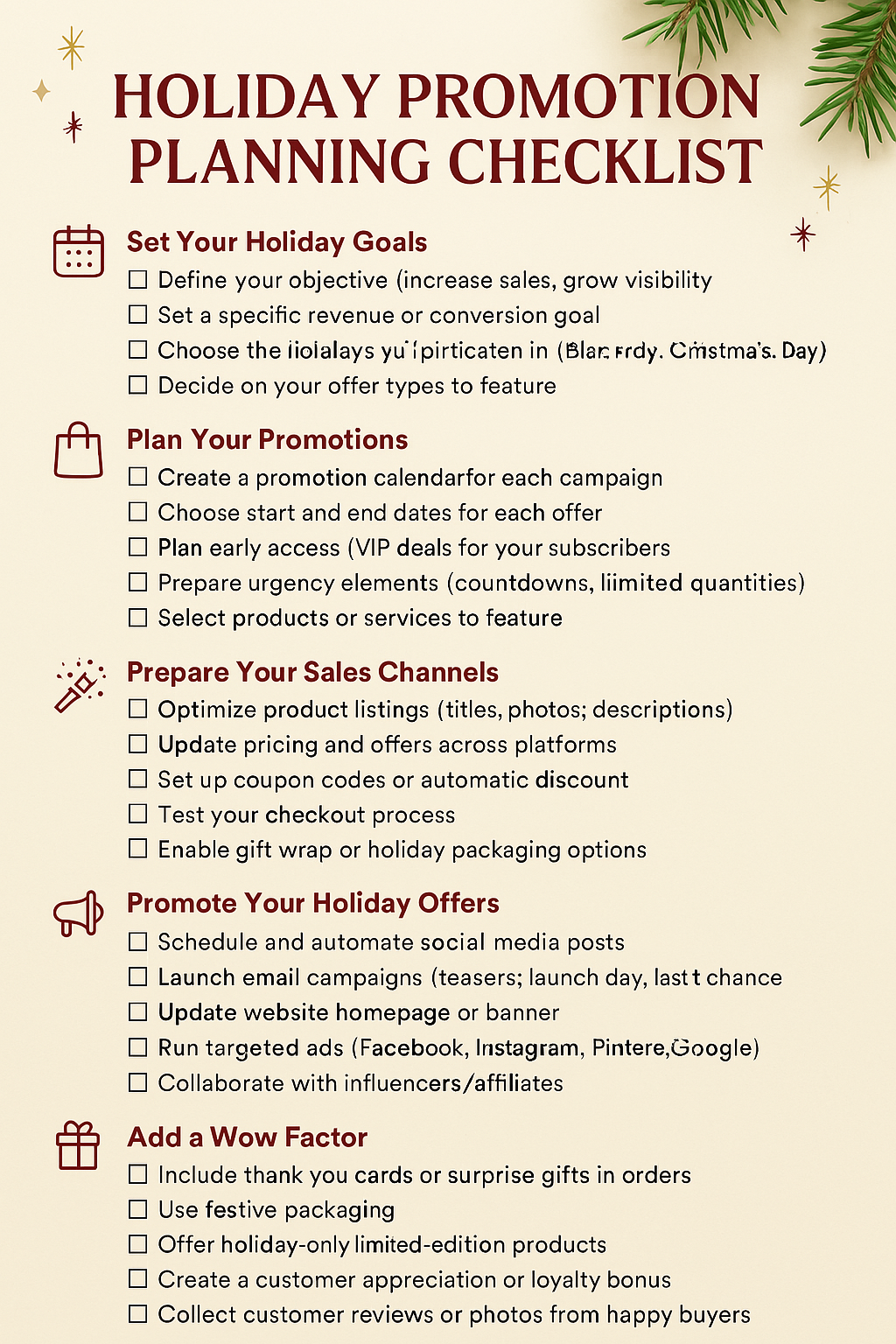 HOLIDAY PROMOTION PLANNING CHECKLIST