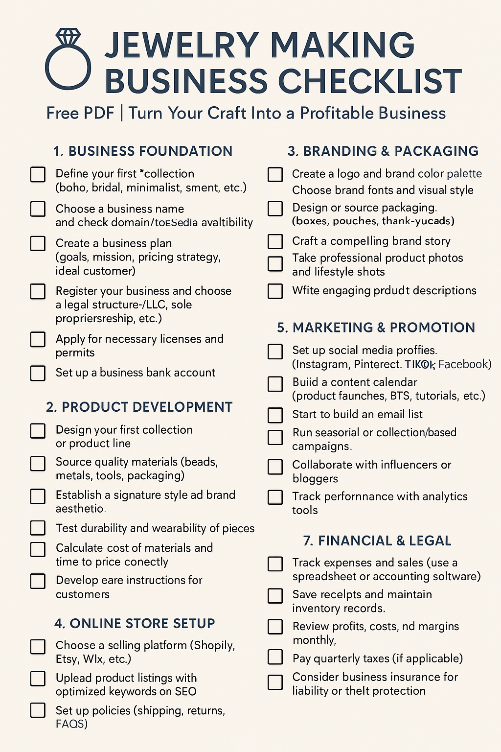 JEWELRY MAKING BUSINESS CHECKLIST