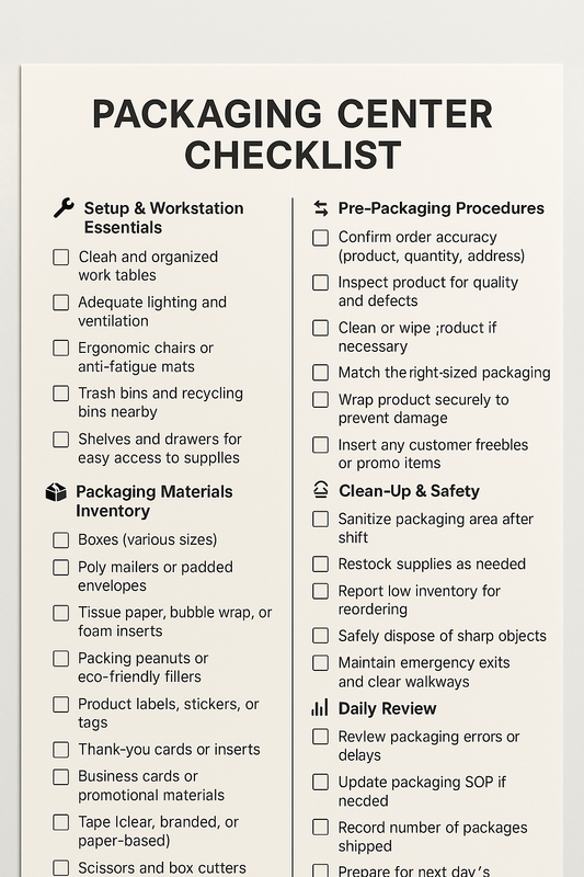 PACKAGING CENTER CHECKLIST
