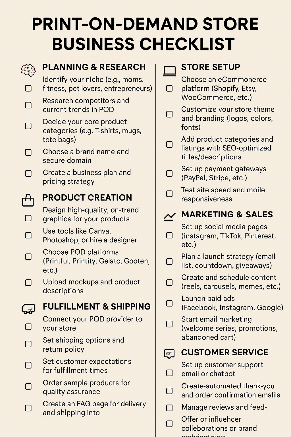 PRINT-ON-DEMAND STORE BUSINESS CHECKLIST