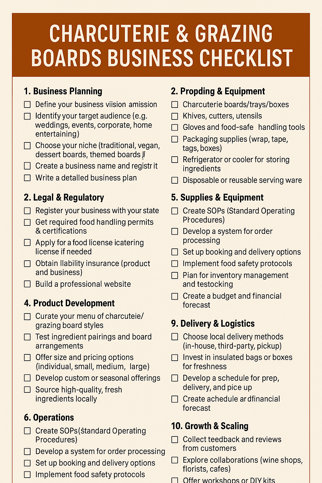 CHARCUTERIE & GRAZING BOARDS BUSINESS CHECKLIST