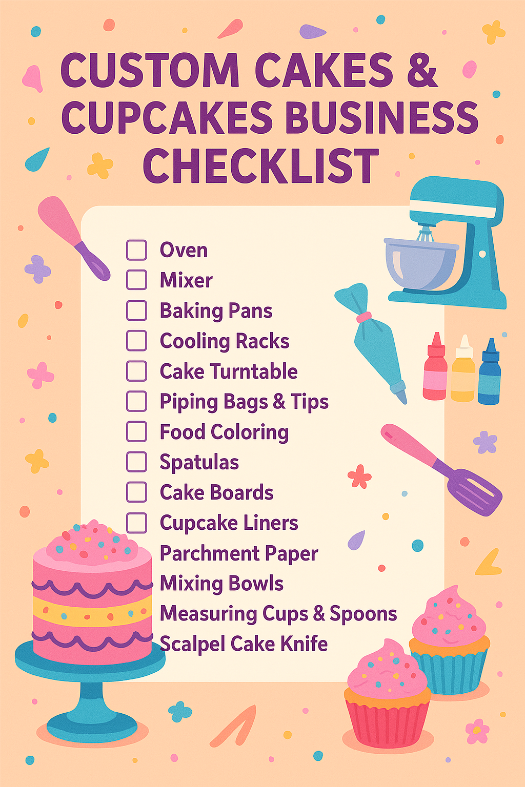 CUSTOM CAKES & CUPCAKES BUSINESS CHECKLIST