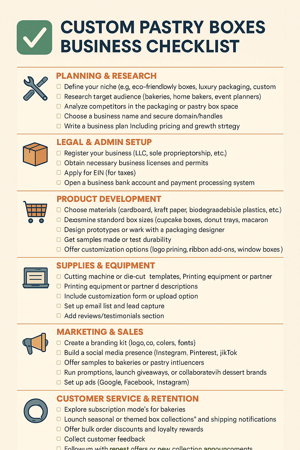 CUSTOM PASTRY BOXES BUSINESS CHECKLIST