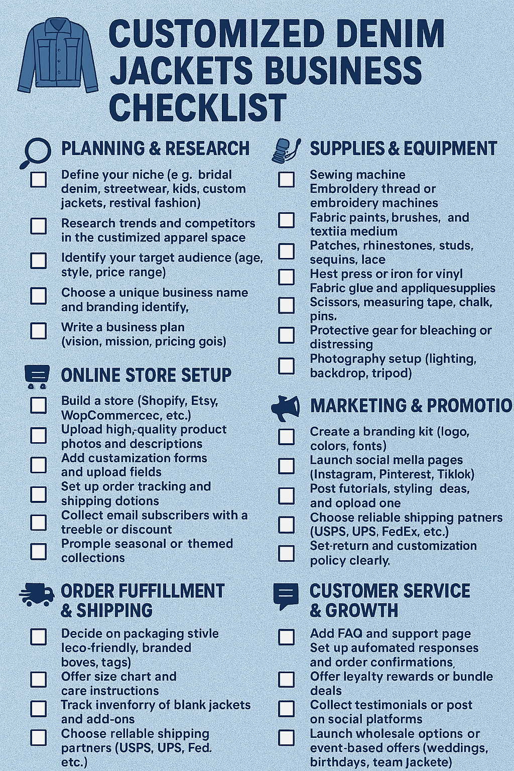 CUSTOMIZED DENIM JACKETS BUSINESS CHECKLIST