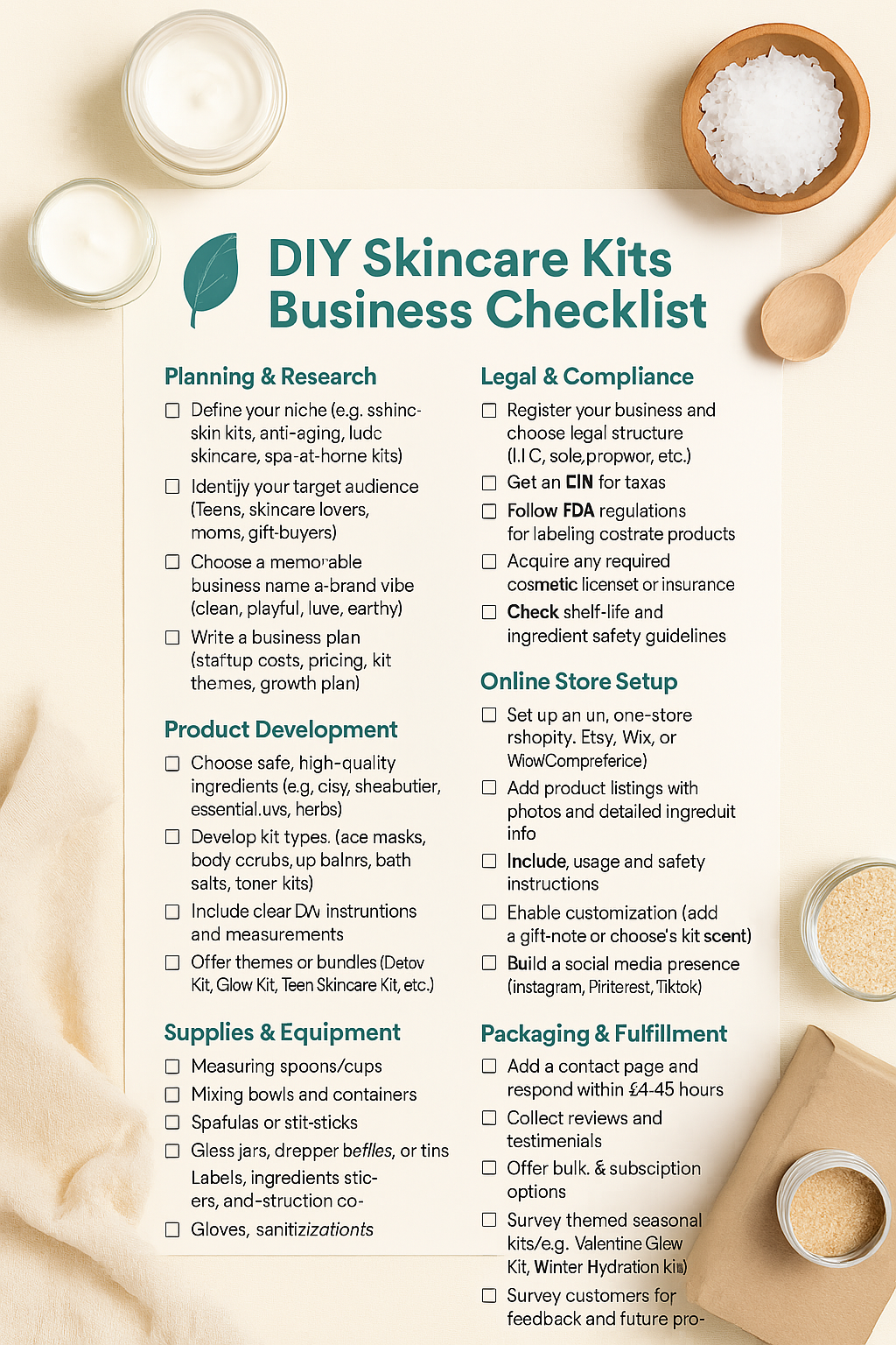 DIY SKINCARE KITS BUSINESS CHECKLIST