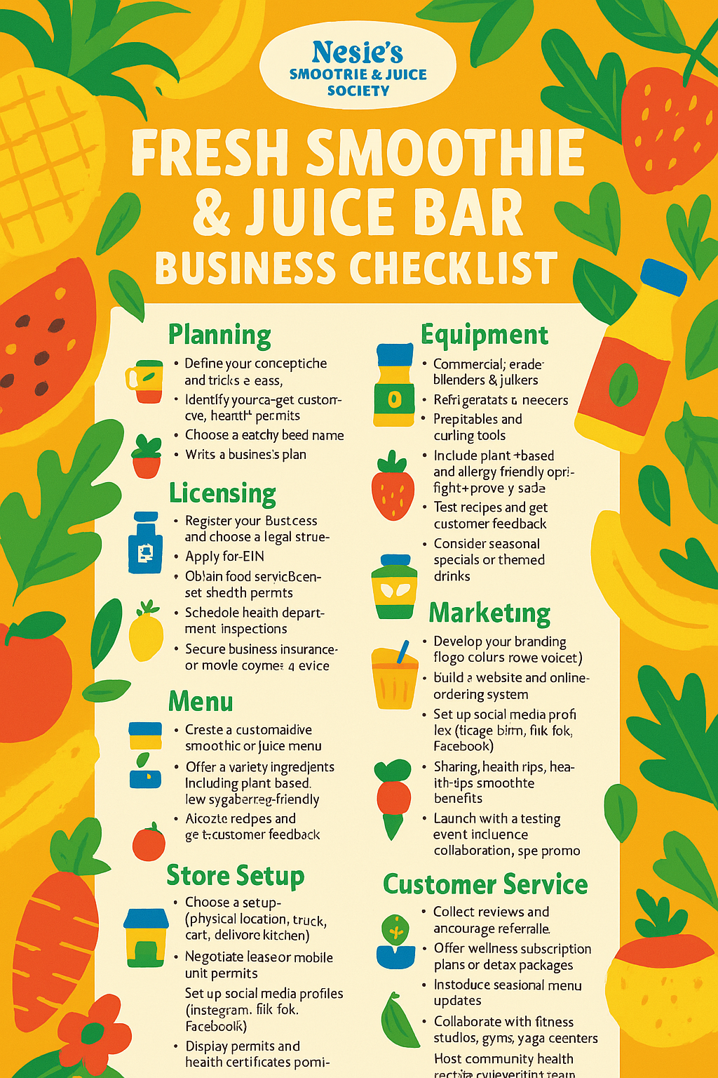 FRESH SMOOTHIE & JUICE BAR BUSINESS CHECKLIST