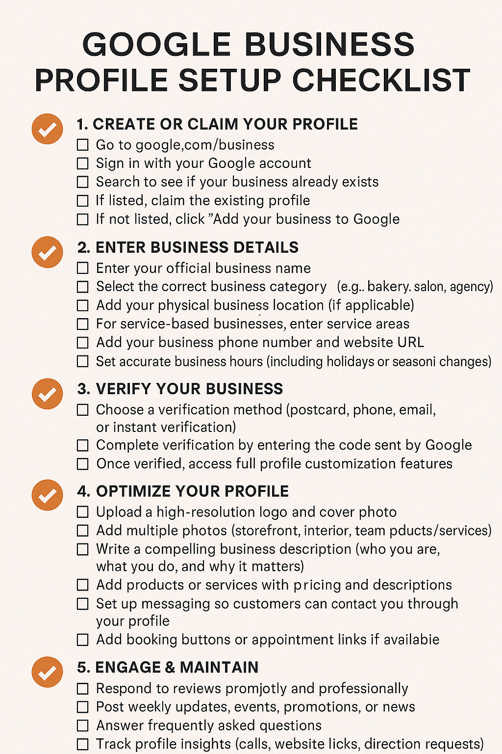 GOOGLE BUSINESS PROFILE SETUP CHECKLIST
