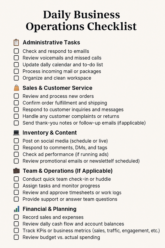 DAILY BUSINESS OPERATIONS CHECKLIST