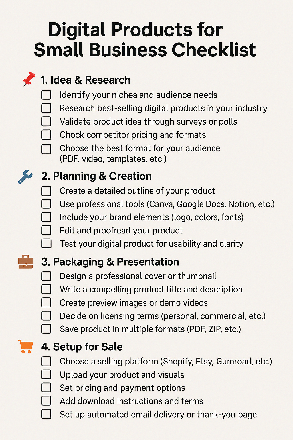 DIGITAL PRODUCTS FOR SMALL BUSINESS CHECKLIST