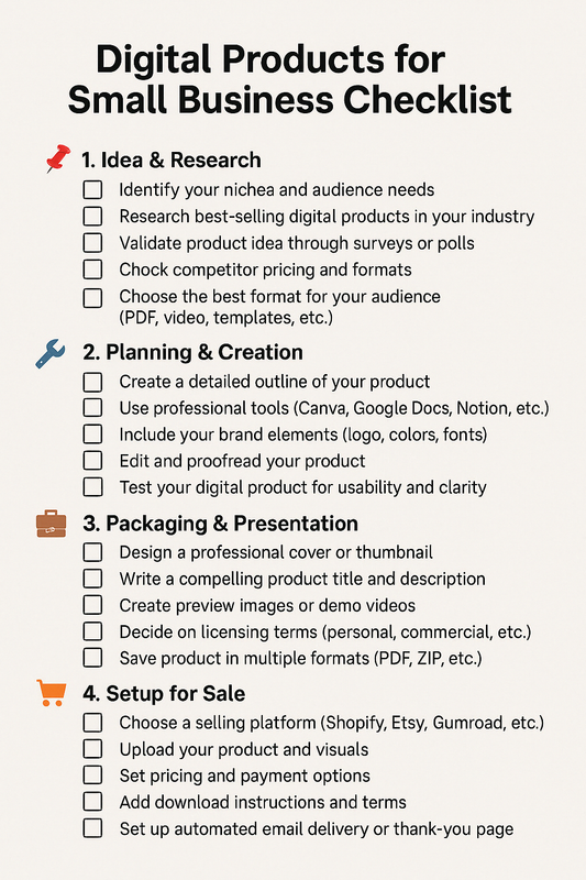 DIGITAL PRODUCTS FOR SMALL BUSINESS CHECKLIST