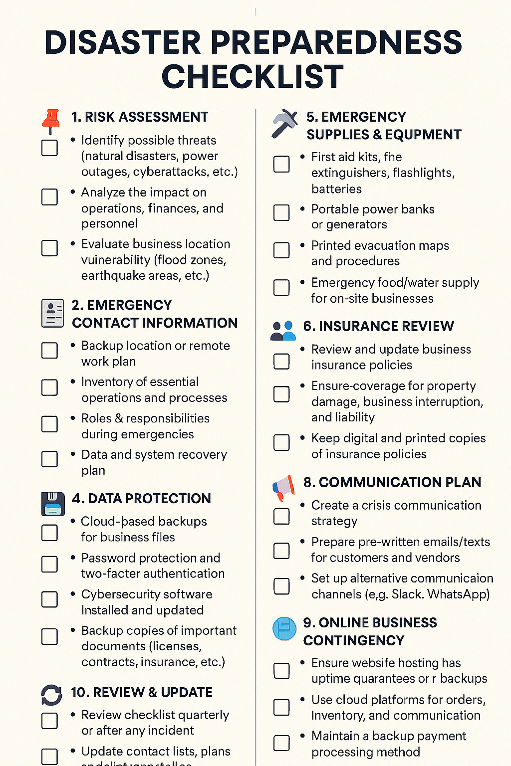 DISASTER PREPAREDNESS CHECKLIST