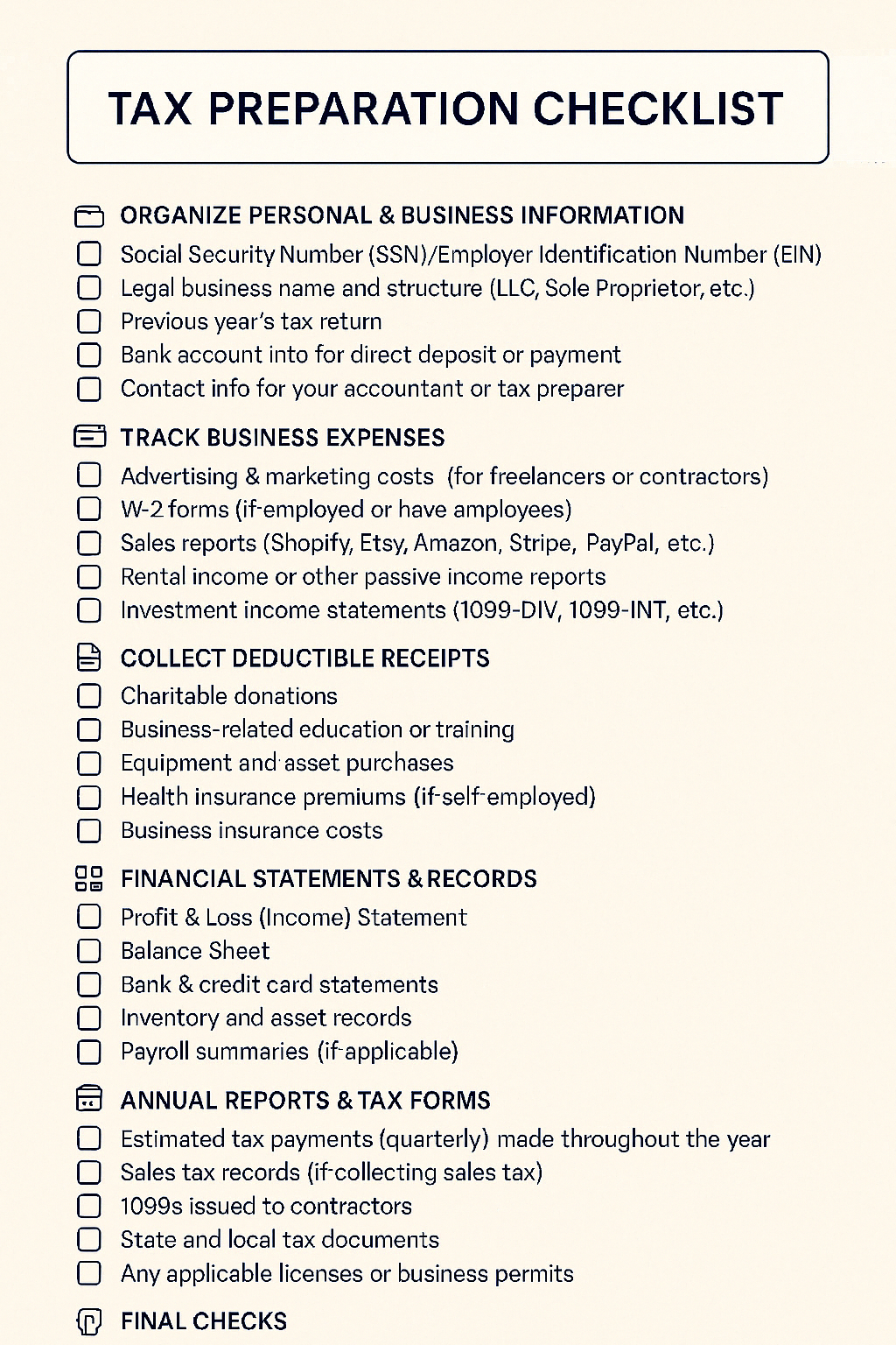 TAX PREPARATION CHECKLIST