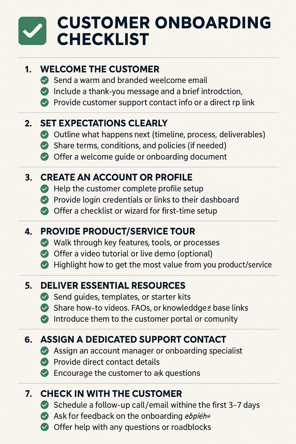 CUSTOMER ONBOARDING CHECKLIST