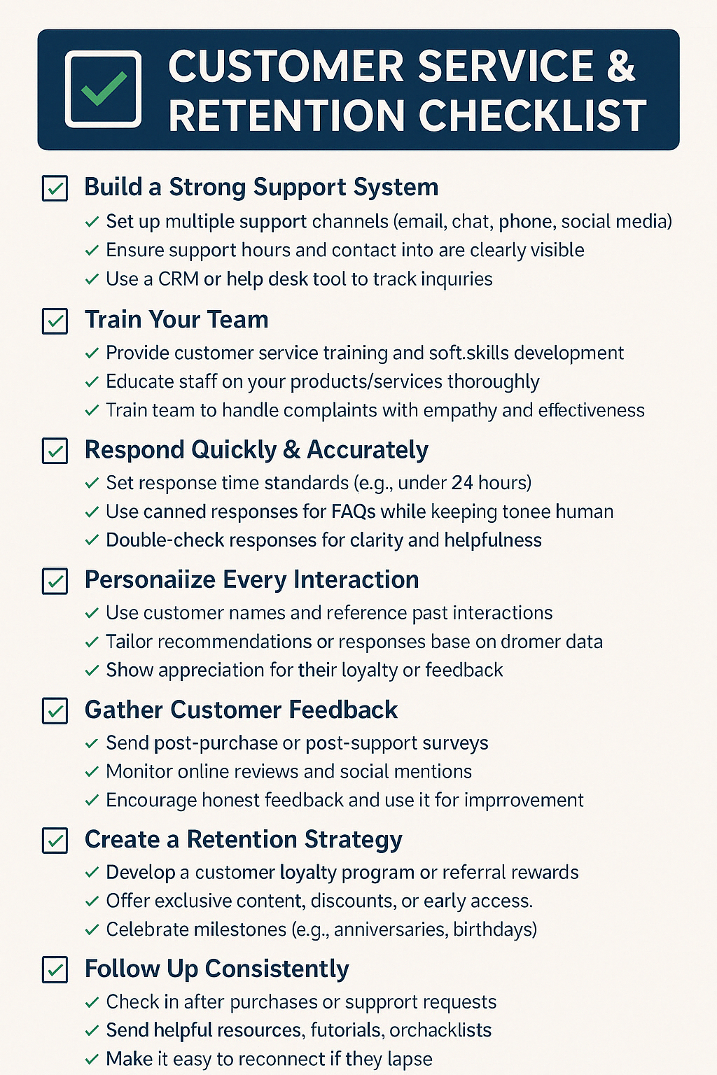 CUSTOMER SERVICE & RETENTION CHECKLIST