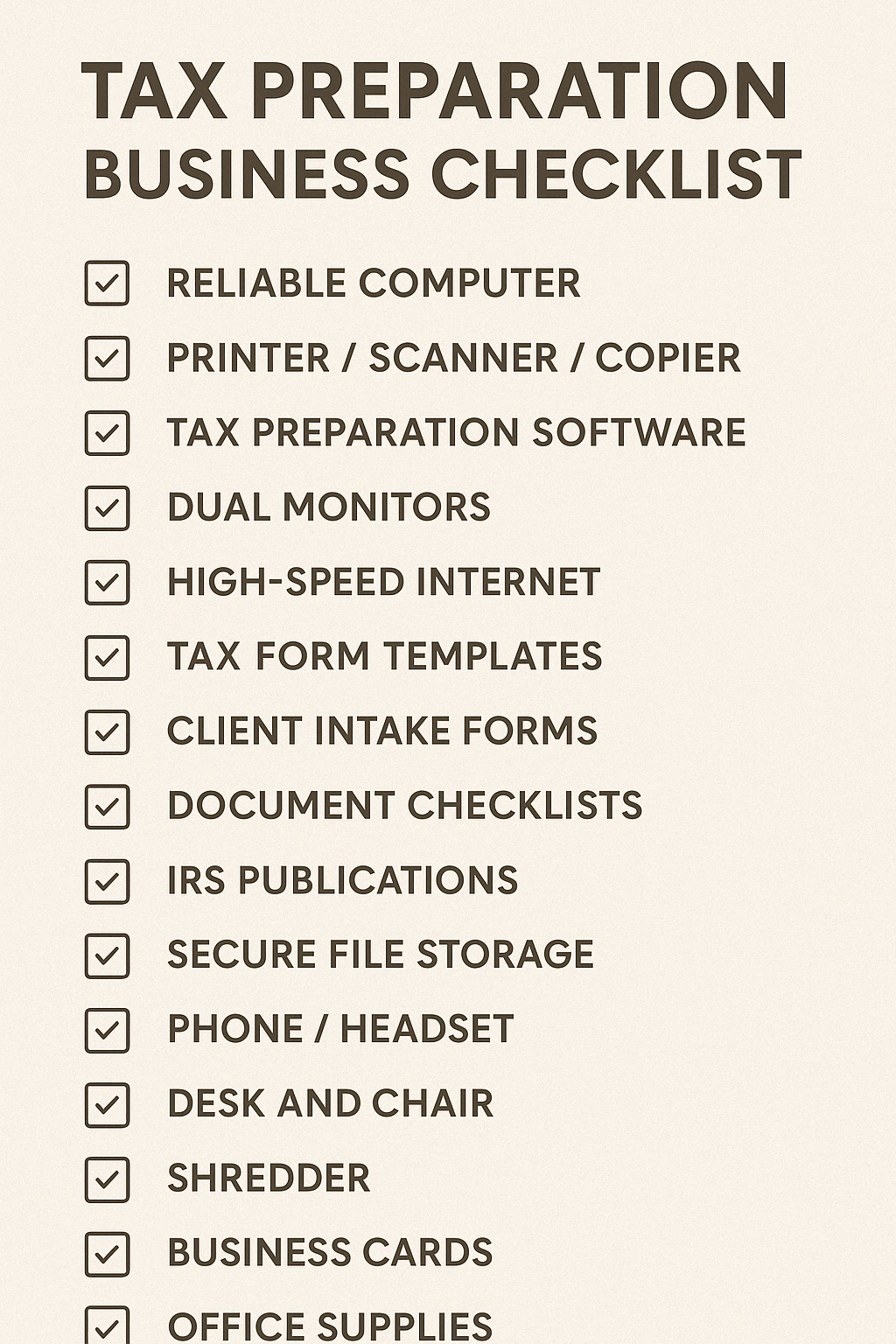 TAX PREPARATION BUSINESS CHECKLIST