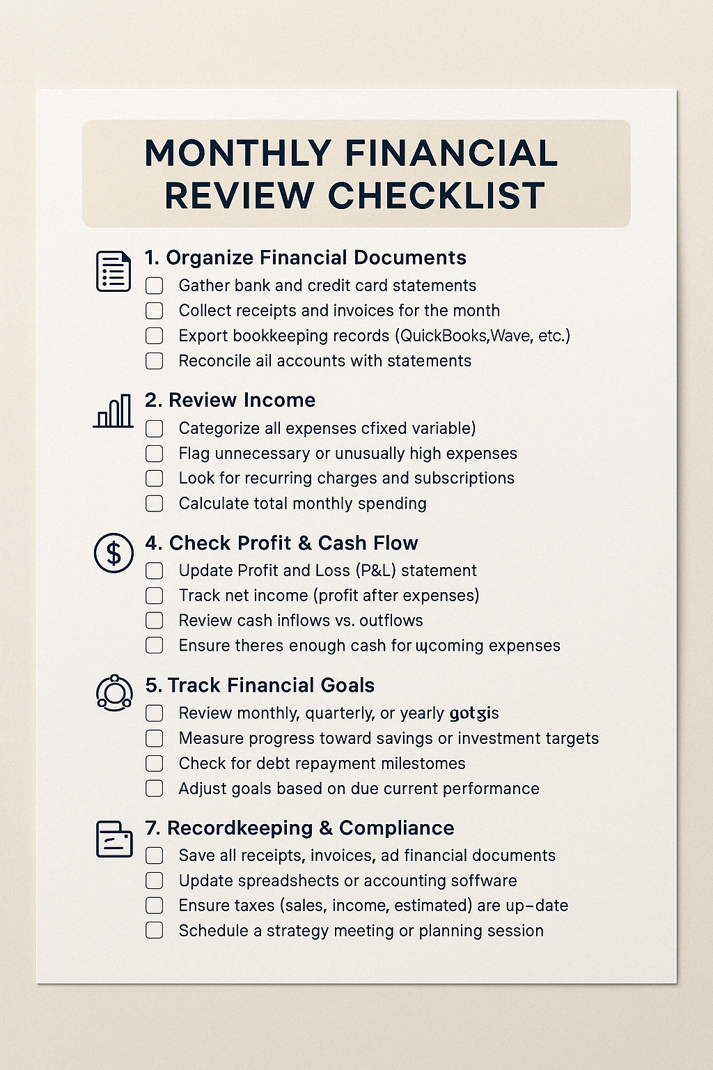 MONTHLY FINANCIAL REVIEW CHECKLIST