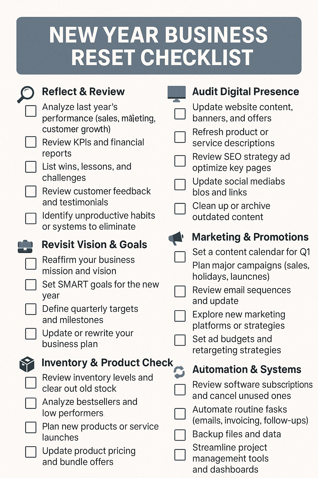 NEW YEAR BUSINESS RESET CHECKLIST