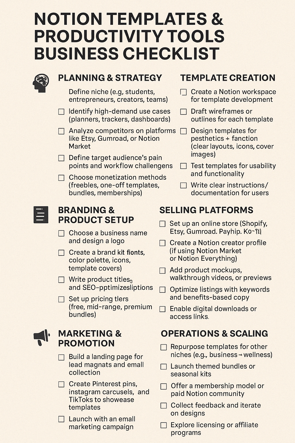 NOTION TEMPLATES & PRODUCTIVITY TOOLS BUSINESS CHECKLIST