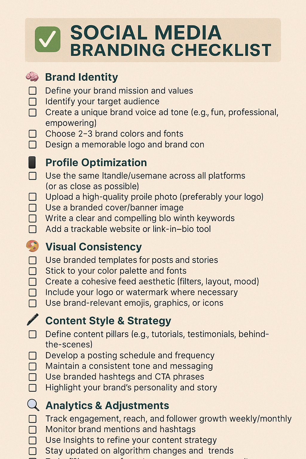SOCIAL MEDIA BRANDING CHECKLIST