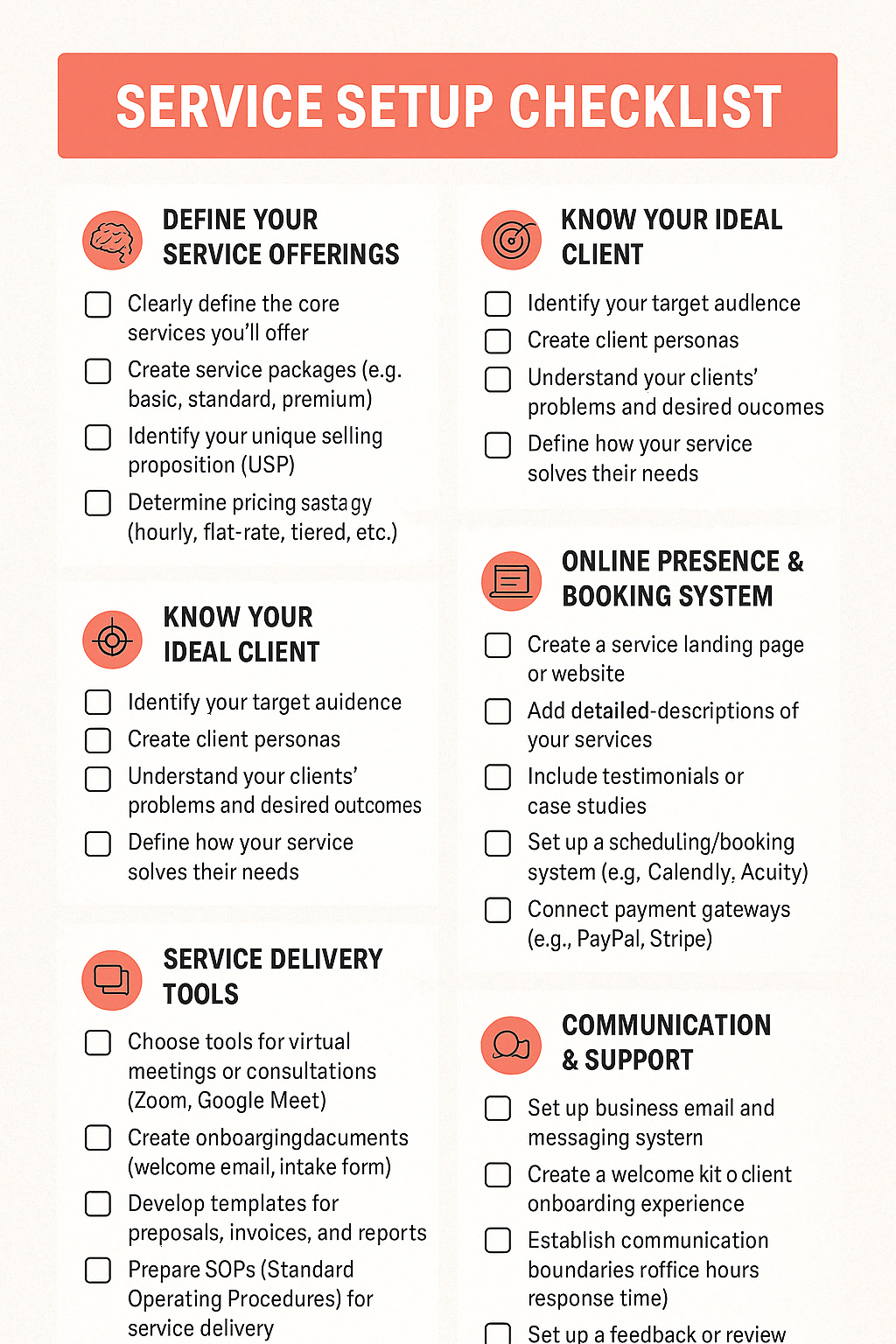 SERVICE SETUP CHECKLIST