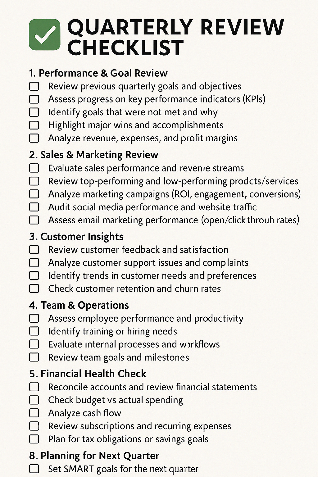 QUARTERLY REVIEW CHECKLIST