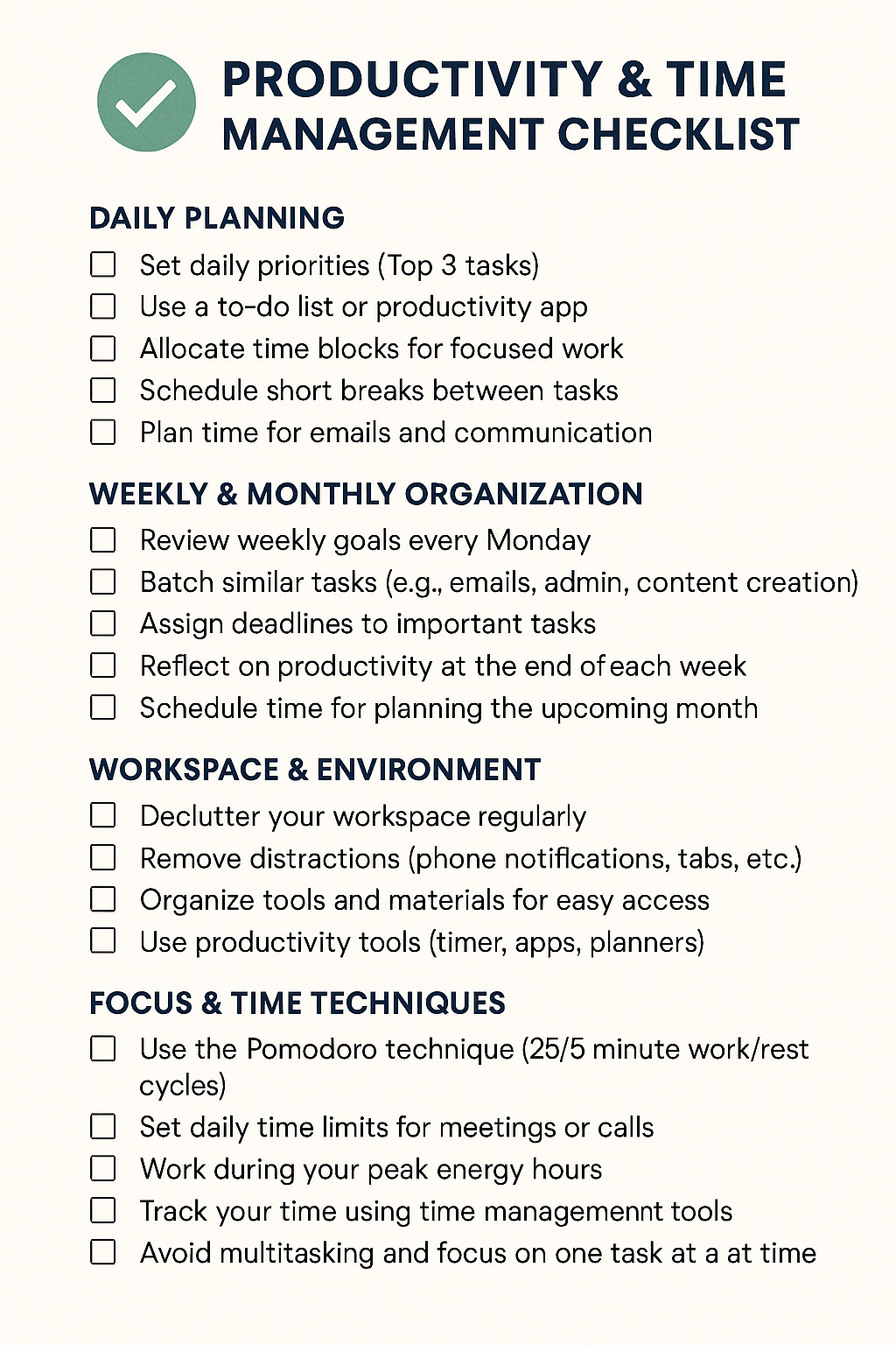 PRODUCTIVITY & TIME MANAGEMENT CHECKLIST
