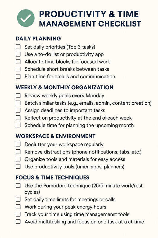PRODUCTIVITY & TIME MANAGEMENT CHECKLIST