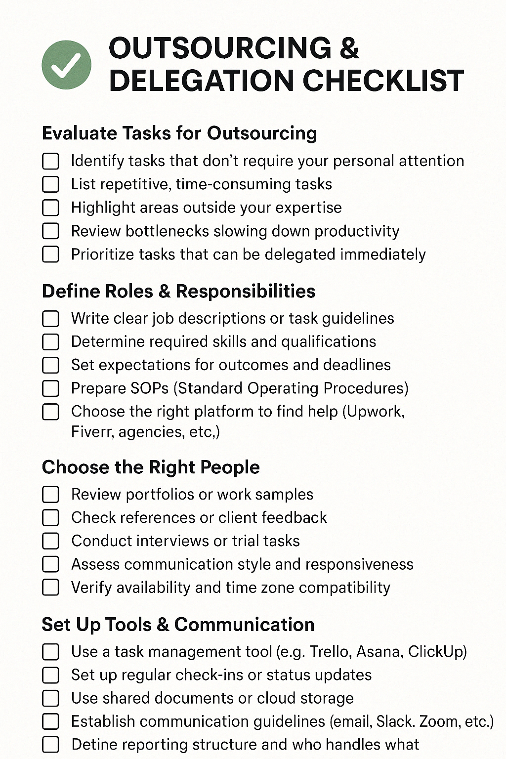 OUTSOURCING & DELEGATION CHECKLIST