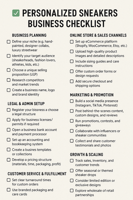 PERSONALIZED SNEAKERS BUSINESS CHECKLIST