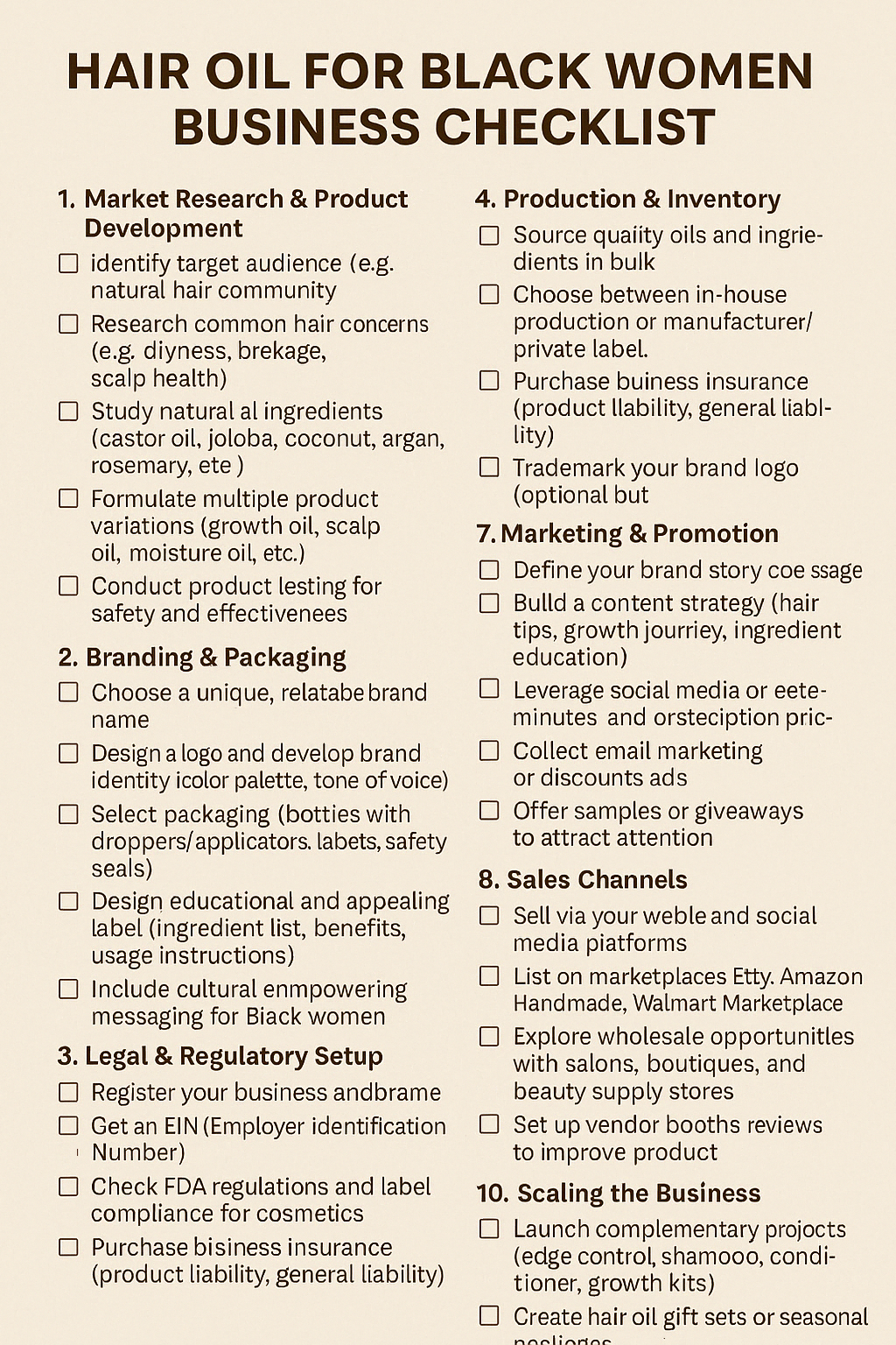 HAIR OIL FOR BLACK WOMEN BUSINESS CHECKLIST