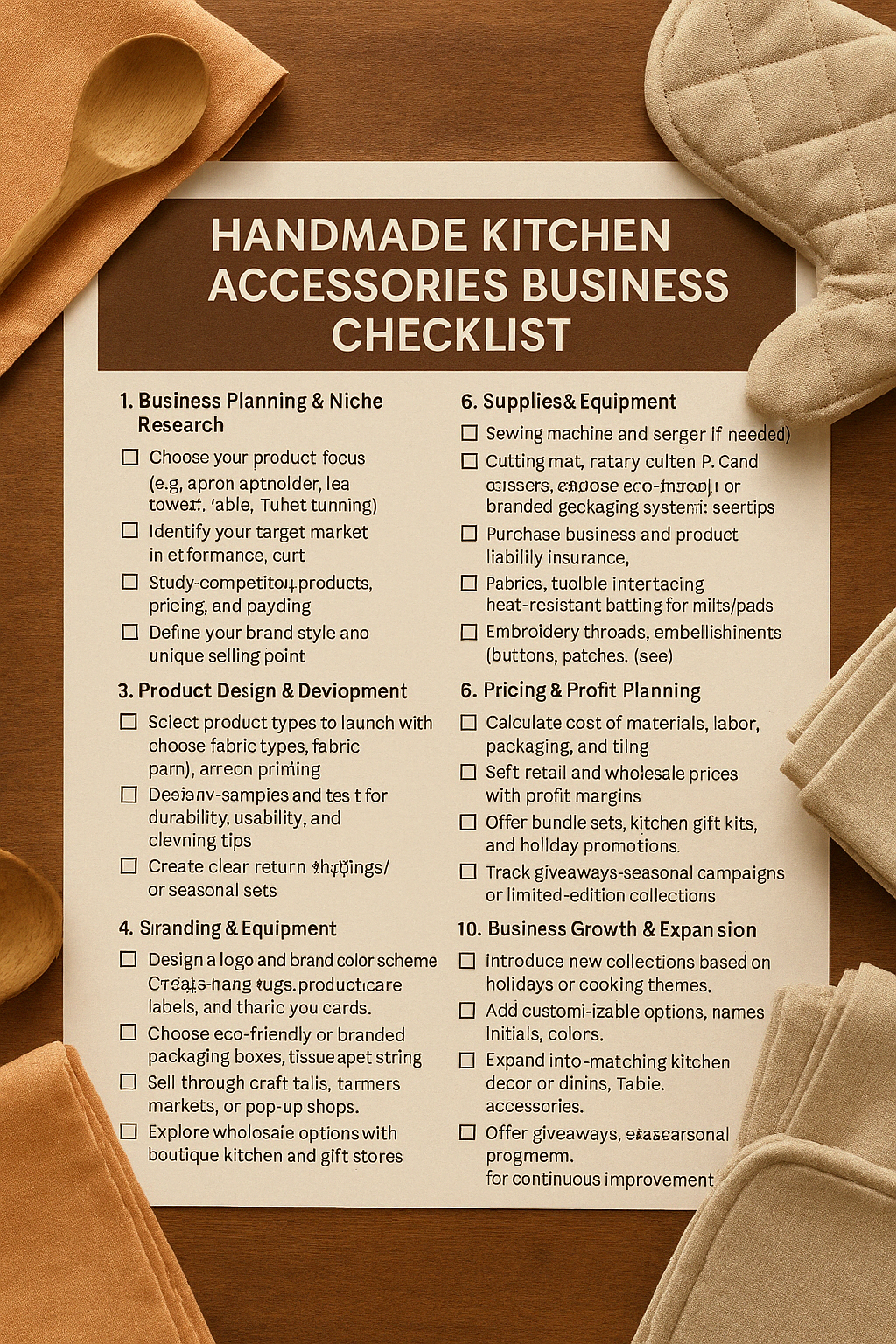 HANDMADE KITCHEN ACCESSORIES BUSINESS CHECKLIST