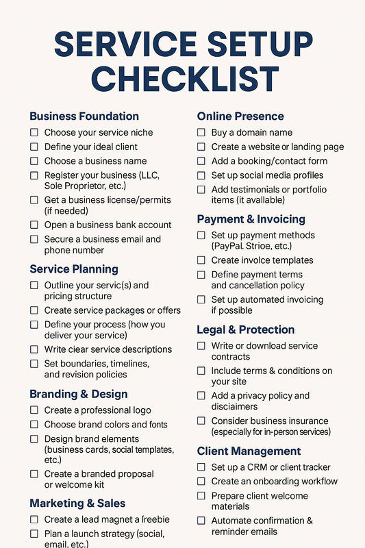 SERVICE SETUP CHECKLIST