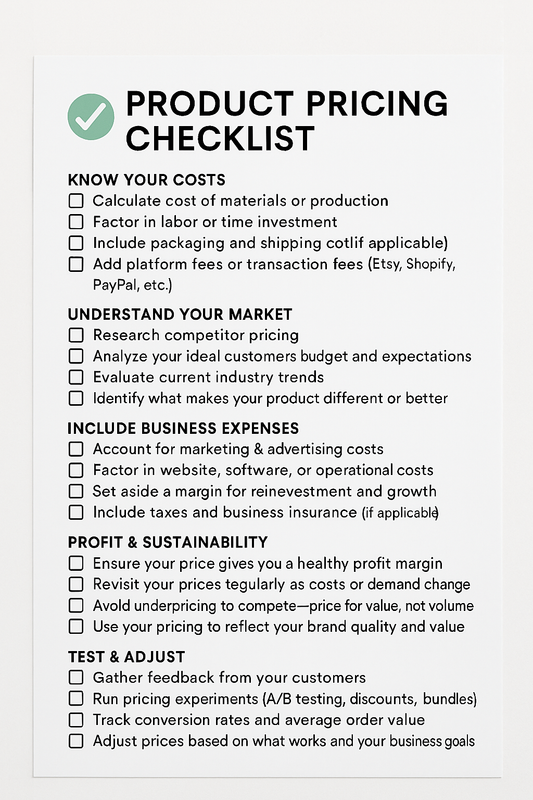 PRODUCT PRICING CHECKLIST